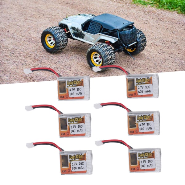 6st Li Poly batteri 1S 30C 600mAh 3.7V Lipo batteripaket med XH2.54 vit plugg laddare för RC bil