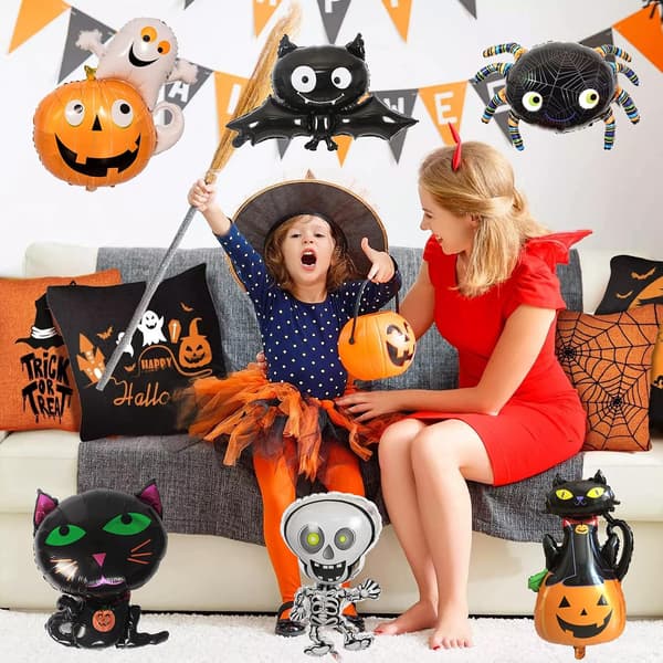6 stk Halloween Sæt - Græskar Heks Kranie Kat