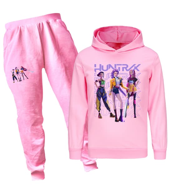 Kpop Demon Hunters barn sweatshirt hettegenser og bukse sett rosa 100cm