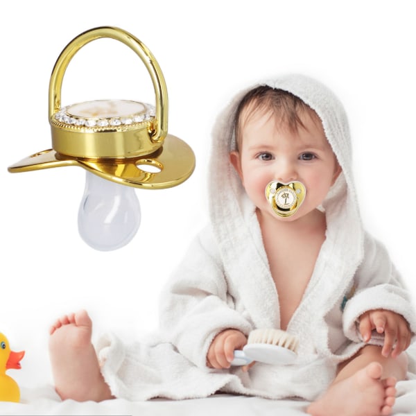 Baby Spädbarn Utsökt Golden Crown Letter Rhinestone Napp med Kedjeklämma Bokstav L