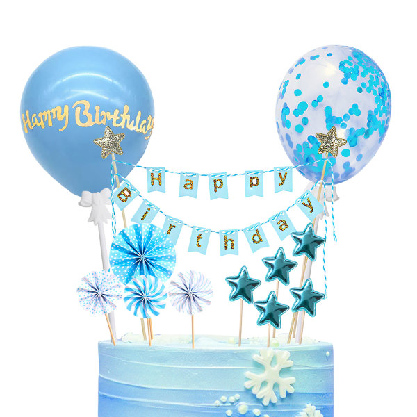 14 kpl Happy Birthday kakku Lippuhattu Stars Confetti ilmapallokakku Lippu