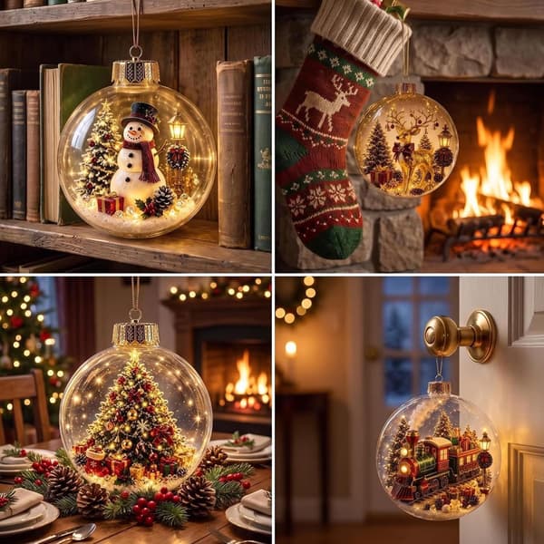 Juletrekule med LED-lys, lysende julepynt med vintermotiv til juletre, peis, bord og stue Nutcracker