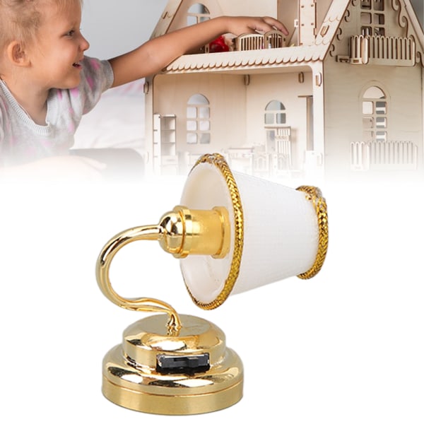 Dollhouse Miniature Wall Lamp Metal Mini Warm LED Dollhouse Wall Sconce Wall Light for 1/12 Dollhouse Decoration