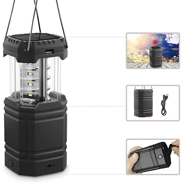 Ultraljus LED Campinglykta, Hopfällbar & Portabel Överlevnadskit Med Solpanel Och Handvev För Nödbelysning, Idealisk För Camping, Vandring,