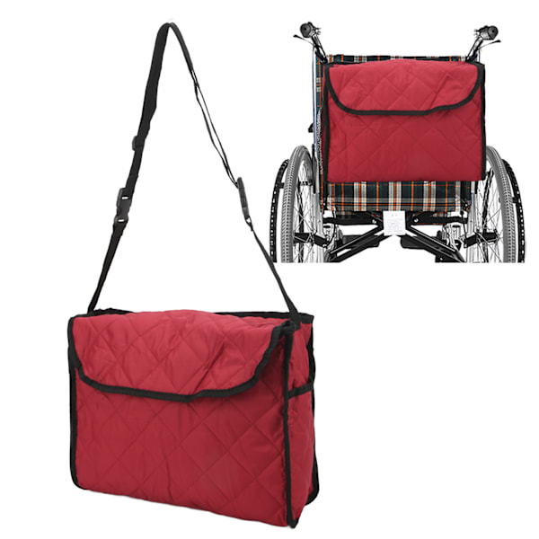 Wheelchair Hanging Storage Bag Quilted Cotton Household Walker Accessories for Scooter Trolley Wine Red