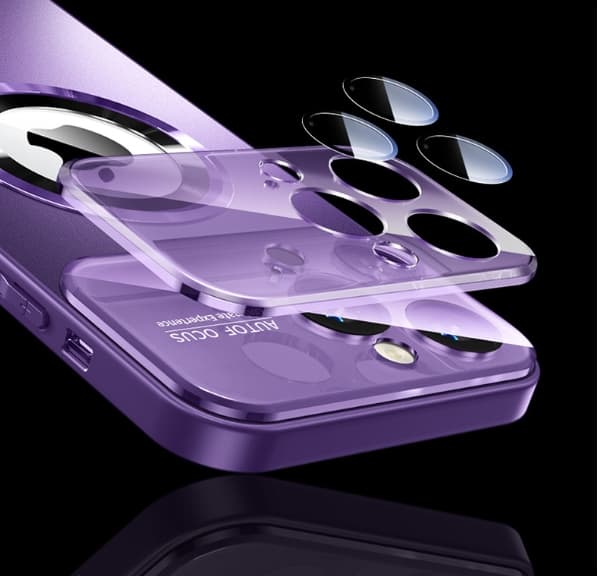 MagSafe Magnetic Phone Case with One-Piece Lens Protector Design for iPhone 16 Plus Dark Purple