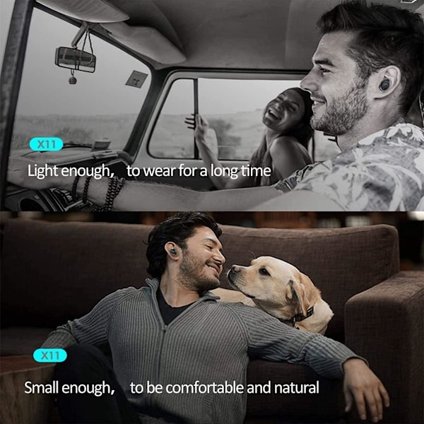 Smidig Bluetooth-hörsnäcka, osynligt trådlöst headset med förbättrat batteri, ministorlek för diskret användning, ergonomisk design, högkvalitativt stereoljud för
