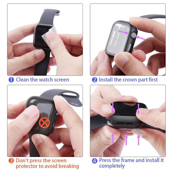 Direktladdande Hårt PC-Skal för Apple Watch Series 6 Se Series 5 Series 4, Snäpp-På Design Enkel Installation Bubblfri Skärmskydd Med Exakta Utskärningar För