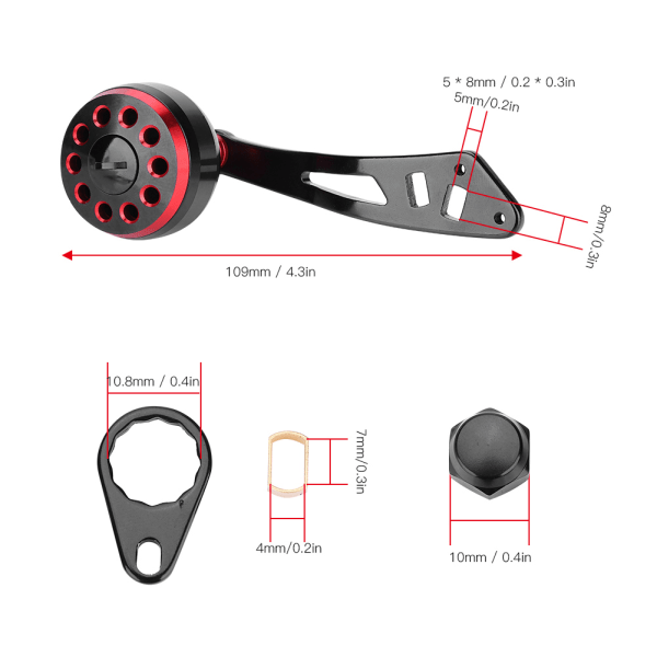 Fiskehjulhåndtak CNC-knott med tilbehør reservedeler tilbehør (svart+rød)
