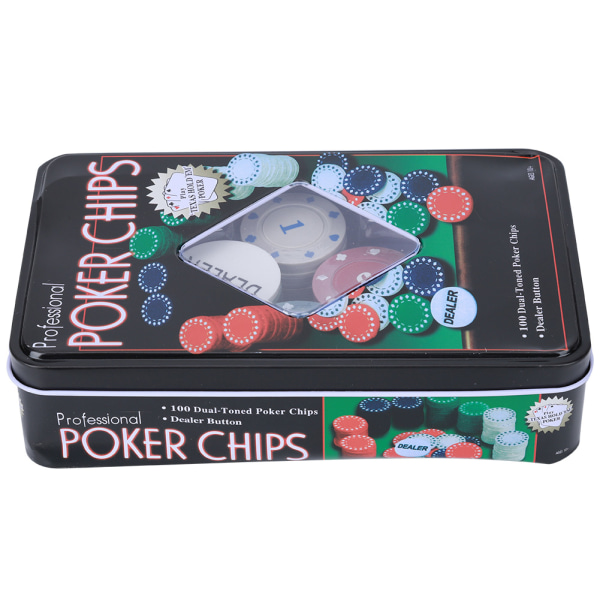 100 kpl pokerimerkkikortteja jakajan pelimerkkien kannettavalla case