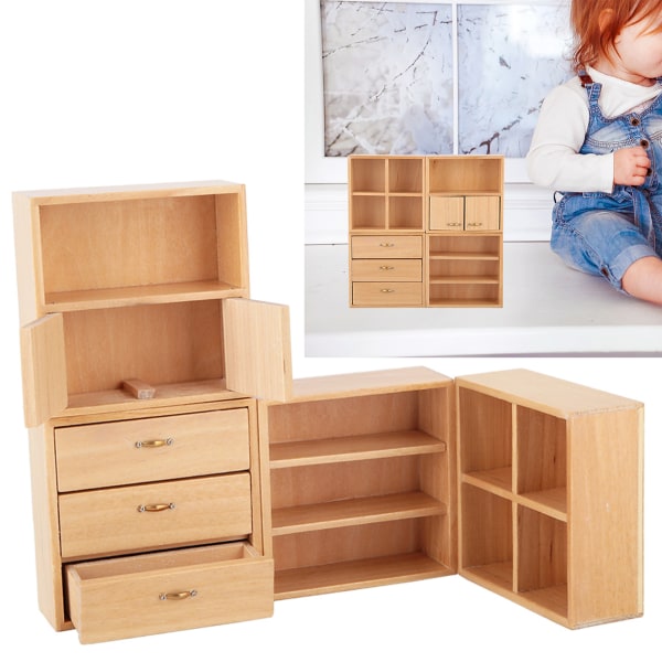 1:12 Mini Wood Cabinet Furniture Living Room Bedroom Cabinet Unit for Dollhouse(Burlywood)