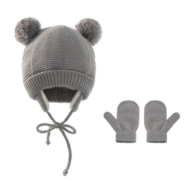 2021 New Winter Baby Kids Warm Knit Ear Hat and Warm Hanskesett