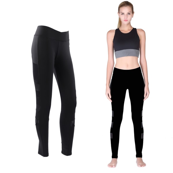 Kvinder åndbar træning Fitness Yoga Leggings Stretchy Gym Lange bukser (Sort-M)