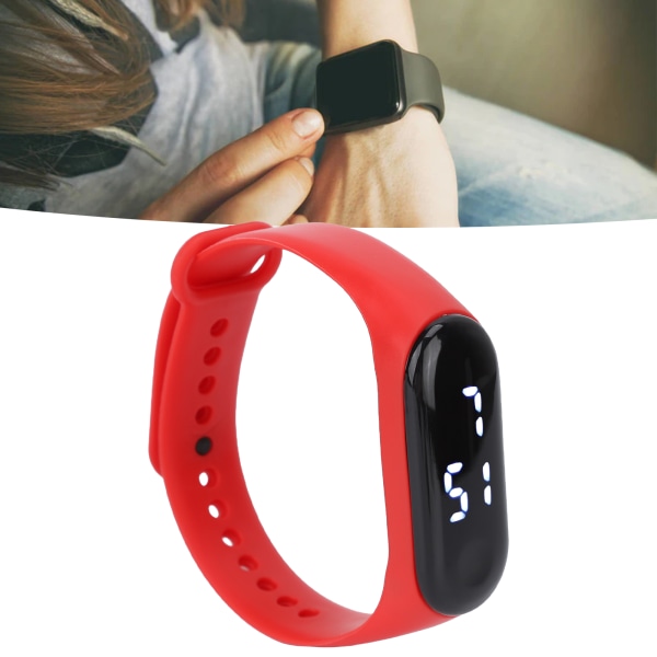 Watch LED Vittljus Display Plastspegel Elektronisk rörelse Silikonrem Watch för Student Röd