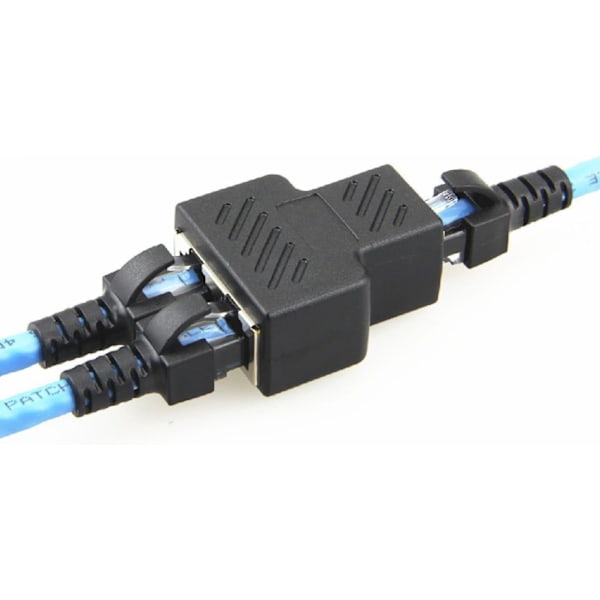 Ethernetportförlängare, RJ45 Splitter Adapter &amp; Guldpläterad kärna, Dubbel hona port nätverkssplitter för kabelmodemkompatibilitet, Svart,
