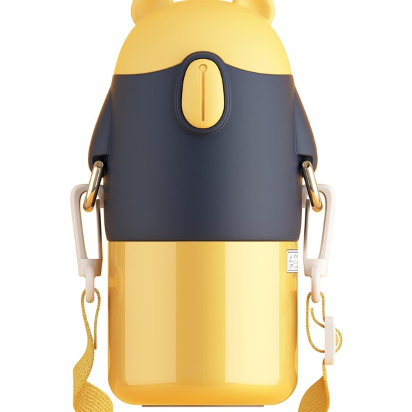 Lovely Cup Straw Cartoon Security muodikas kannettava tyhjiöpullo lapsille keltainen 450ml
