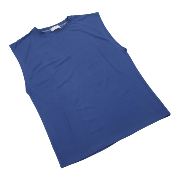 Treningstanktopp for menn, ermeløs, ensfarget muskelskjorte for kroppsbygging og trening på treningsstudio, blå, M