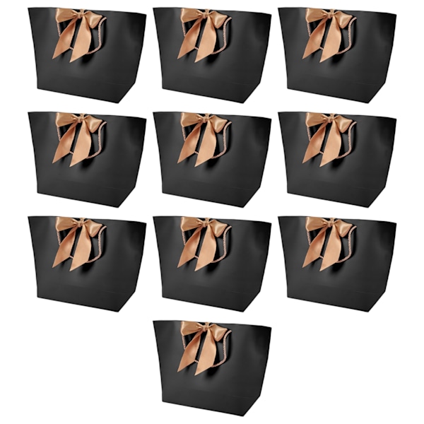 10pcs Black Paper Souvenir Gift Bags Apparel Makeup Boutique Packing Bags with Gold Handle 2#