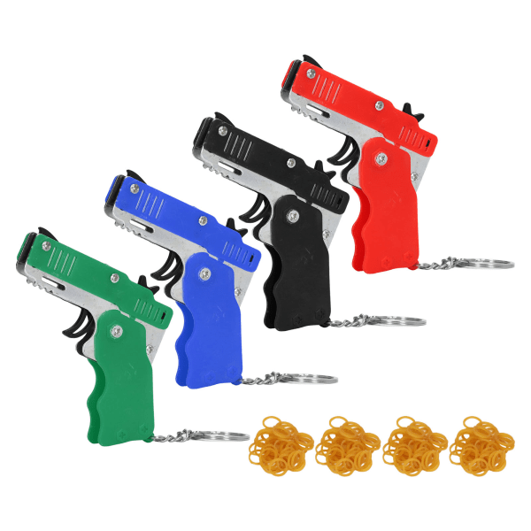 4 stk. gummibånds-skydespil, foldbart, mini, bærbart, metal gummibånds-skydespil til børn
