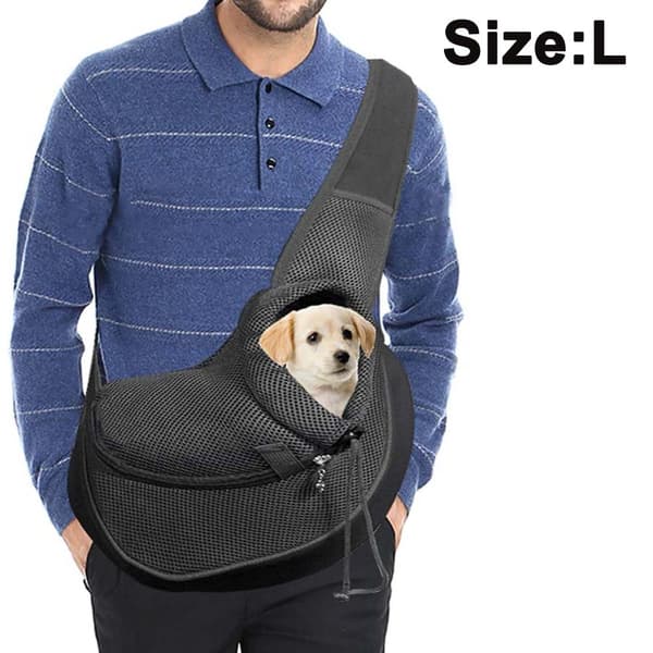 0002-Bærbar crossbody åndbar skuldertaske til kæledyr i mesh - stor grå
