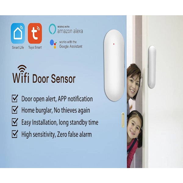 Trådlöst hemlarmskit, WiFi dörr- och fönstersensor, smart dörrstatusdetektering, telefonvarning, fungerar med Smart Life-appen