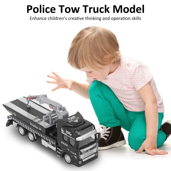 Polis bogserbil modell i metalllegering 19,9 cm lång räddningspullback stora bogserbilar modellleksak