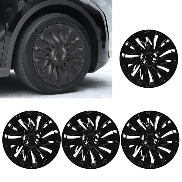 4 stk. hjulkapsler Stilige hjuldeksler Høy beskyttelse Anti-ripe 19 tommers hjulkapsler Erstatning for Tesla Model Y 2020 til 2023 Glossy Black
