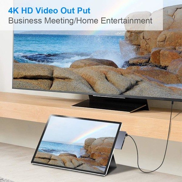 Dockningsstation med aluminiumhölje, snabb dataöverföring med USB-hubb & 4K HDMI-adapter, kompatibel med Windows, MAC och Android OS
