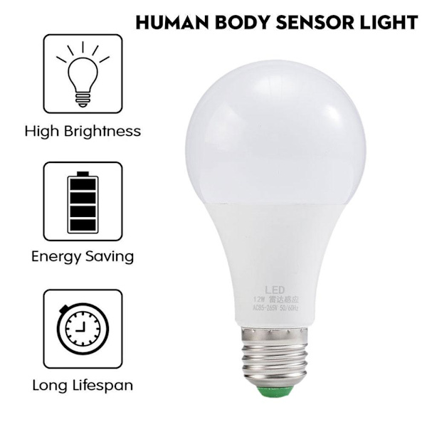 Radarrörelsesensor LED-glödlampa, 12W(100W ekvivalent), E27 Sc
