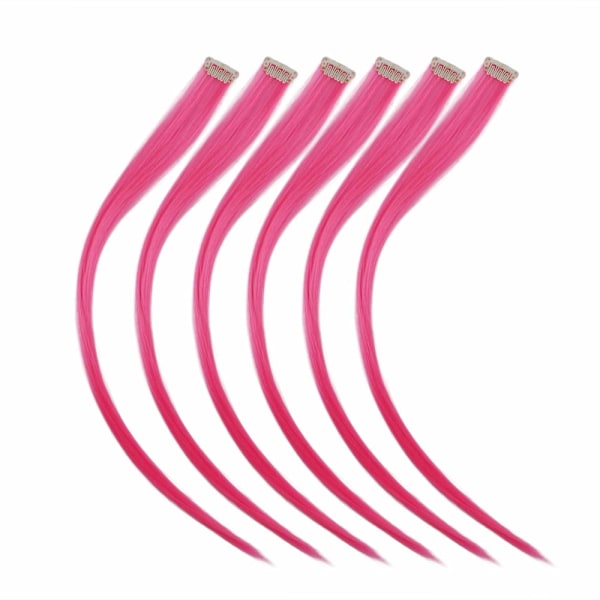 Creamily 50 cm Clip in Hårförlängning Rak Neonrosa Party Lockar Syntetiskt Hårförlängning för Kvinnor Flickor (6 Delar/Förpackning)