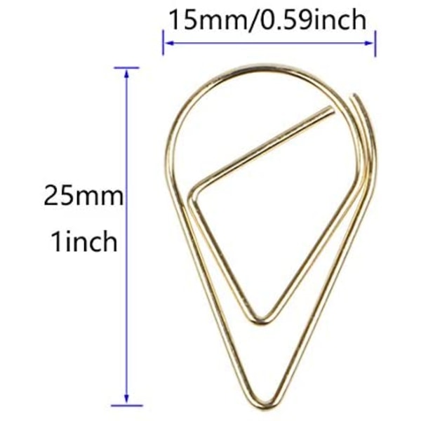 100 kpl kultaisia pieniä paperiliittimiä ruostumattomasta teräksestä valmistettuja kyynelmuotoisia johtoja 1 tuumaa