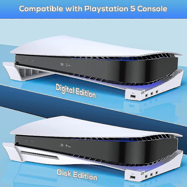 Horisontellt Ställ för PS5 med 4 USB-Expansion, Skåpkonsol Laydown Hållare, För Playstation 5 Slim