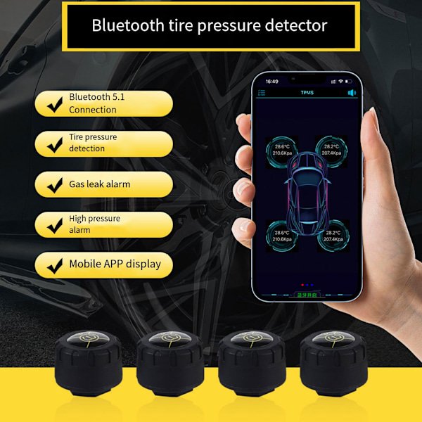Bluetooth 5.1 Bil TPMS Sensor för Däcktrycksövervakningssystem [YD] 4Pcs