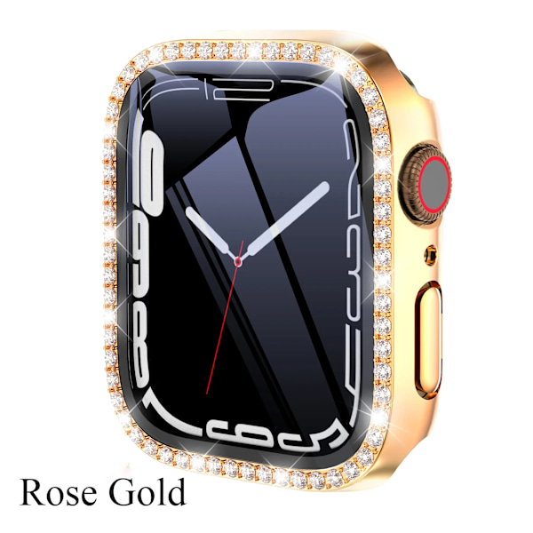 Diamond Glass+ Deksel for Apple Watch Etui 45mm 41mm 40mm 44mm 42mm 38mm Bling Bumper+ Skjermbeskytter iwatch Serie 9 8 7 3 6 SE Rose Gold Rose Gold Series 789 41MM