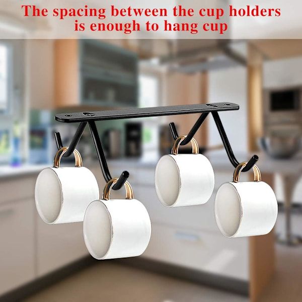 2-pack Mugghållare för Skåp, Mugghylla i Metall Muggförvaring 8 Hängande Krokar Ställ för Muggar, Kaffekoppar, Ölmuggar (med 4 Skruvar)
