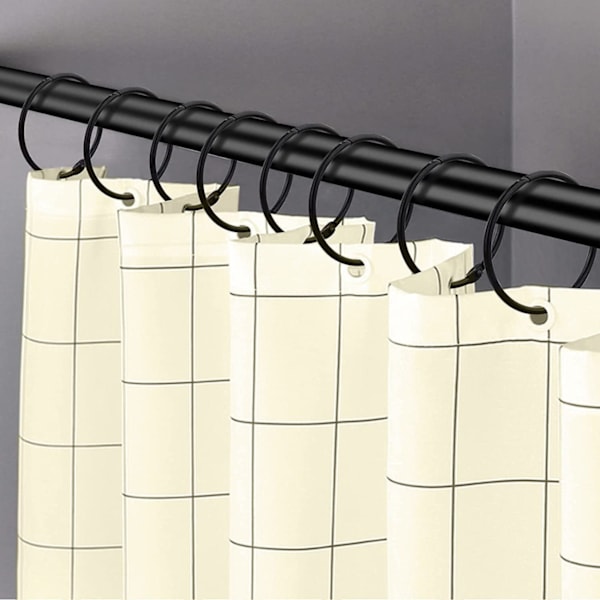 24-pack duschdraperiringar, duschdraperikrokar i rostfritt stål, svarta