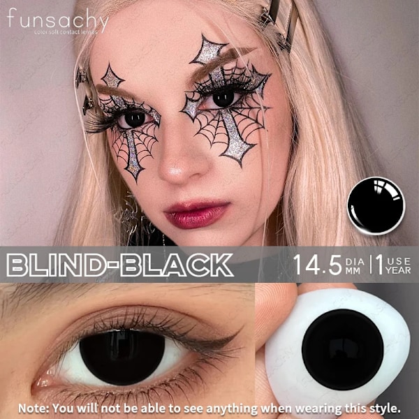 Funsachy Cosplay Blinda Svarta Linser Anime Vita Ögon Färgade Linser Halloween Vampyr Linser Kosmetiska Färgade Multikontakter Röda Linser BLINDNESS-BLACK BLINDNESS-BLACK