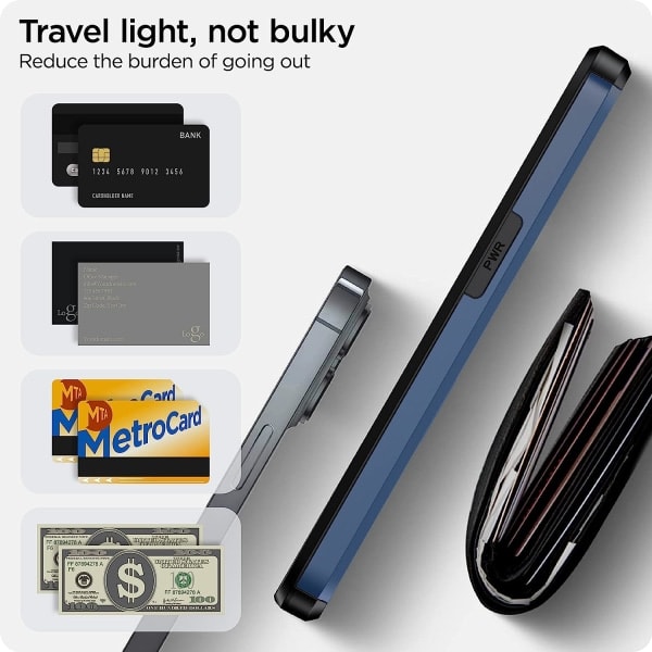 CQBB 2023 Nyt iPhone 14 Cover med Kortholder, Trådløs Opladning Kompatibel iPhone 14 Wallet Cover, Slankt Stødsikkert iPhone 14 Cover Wallet (Blå)