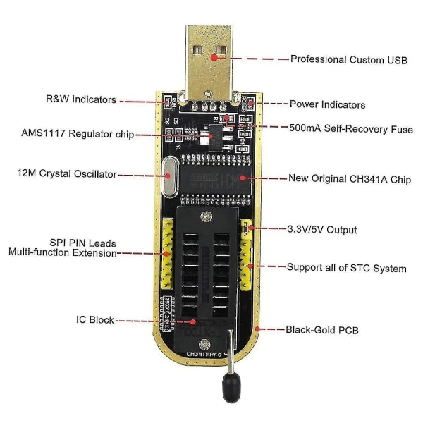 CH341a USB-programmerare Eeprom Bios Flasher Programmerbar logikkrets med Sop8 Flash Clip Kompatibel med 24/25-serie Chip