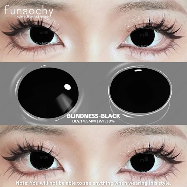 Funsachy Cosplay Blinde Sorte Linser Anime Hvide Øjne Farvelinser Halloween Vampyr Linser Kosmetiske Farverige Multikontaktlinser Røde Linser BLINDNESS-BLACK BLINDNESS-BLACK