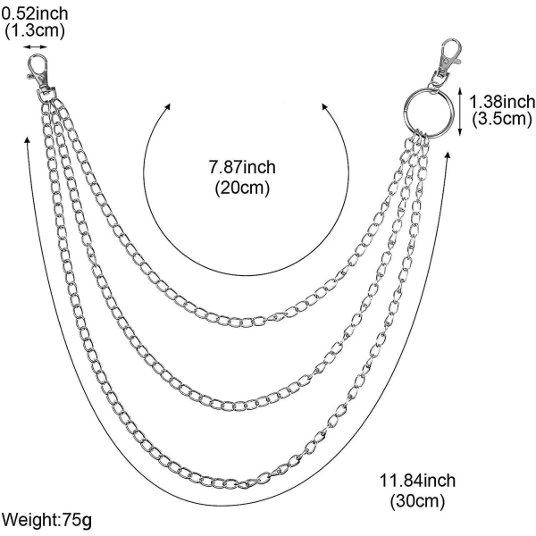 Split Jeans Chains, Lommebok Kjede, Lommekjede med Beltekjeder Hip Hop Buksekjede