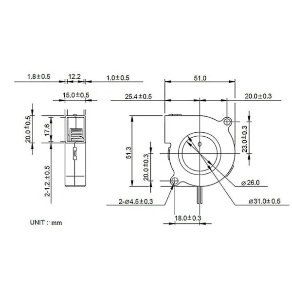 2 stk Mini Kjølevifte 5015 DC 12V for 3D-skrivere