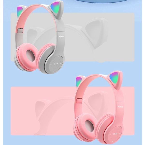 Trådløst headset søt katteform HiFi lydkvalitet Lysende Stereo Bluetooth-hodetelefoner for hjemmeskolekontor Rosa{YD} 0.1