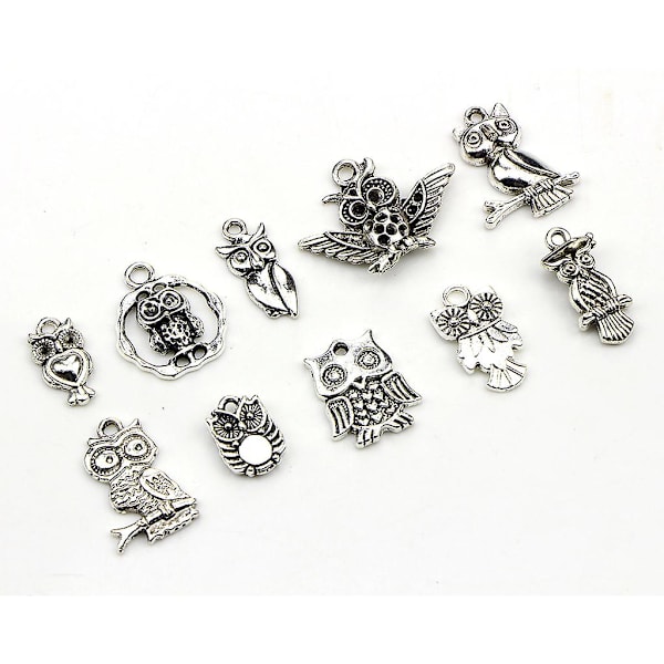 30 st/set Djur Lyckoberlock Smycken Antik Silver Uggla Berlocker För Smycken{GKS}