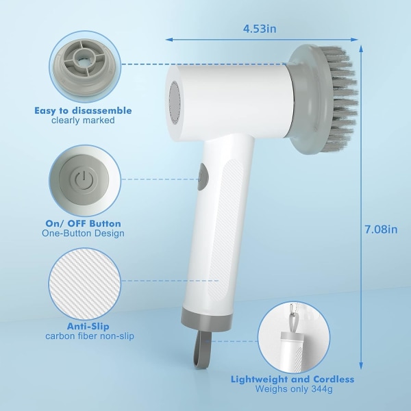 Elektrisk rengöringsborste, sladdlös handtvätt, USB-laddningsbar