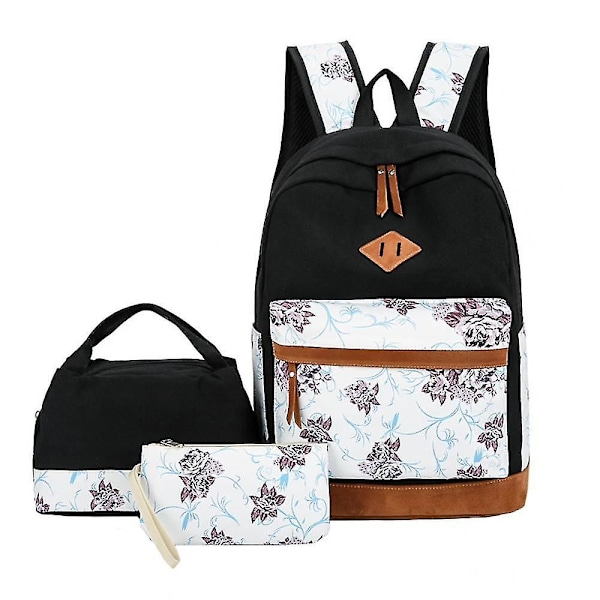 Three-point casual backpack, large capacity Japanese school bag, flower backpack for girls