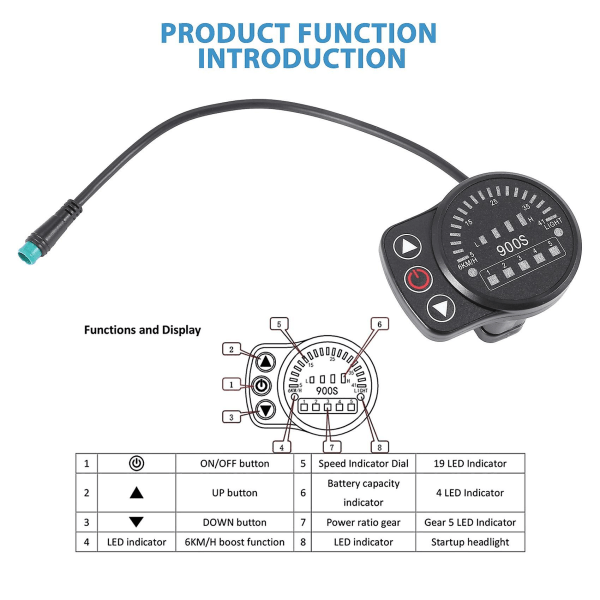 Kt-900s E-bike LED Display Meter Vandtæt Stik Display Kode Tabel Universal 24v/36v/48v Elec(){YD}