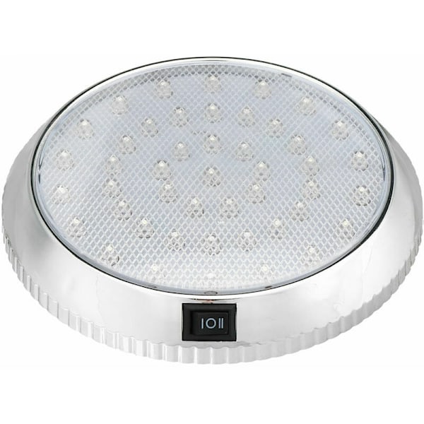 Passer for taklampe i campingvogn/bobil - Hvitt lys, rund kuppel - Universal med bryter 12V 46 LED (2 stk)