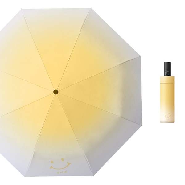 Automatisk trefoldet gradient lille klar paraply til solbeskyttelse og UV-beskyttelse, solid sort vinyl ins style solskærm paraply Gradient cream yellow
