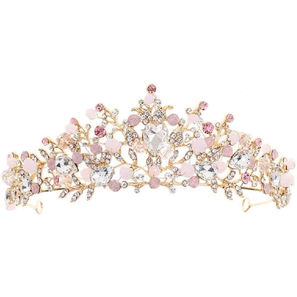 Flickors Kristall Tiara Prinsessa Kostym Krona Hårband Bröllopshårtillbehör Födelsedag Kommunion Halloween Jul Tårta Topper Klä Upp Golden & Pink